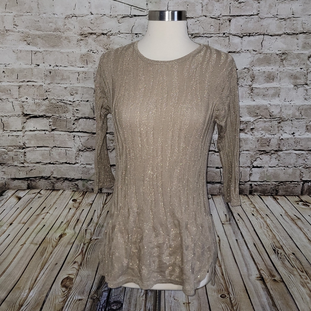 Chico’s Travelers Knit Top Size 0(S/4) Brown/Gold Shimmer